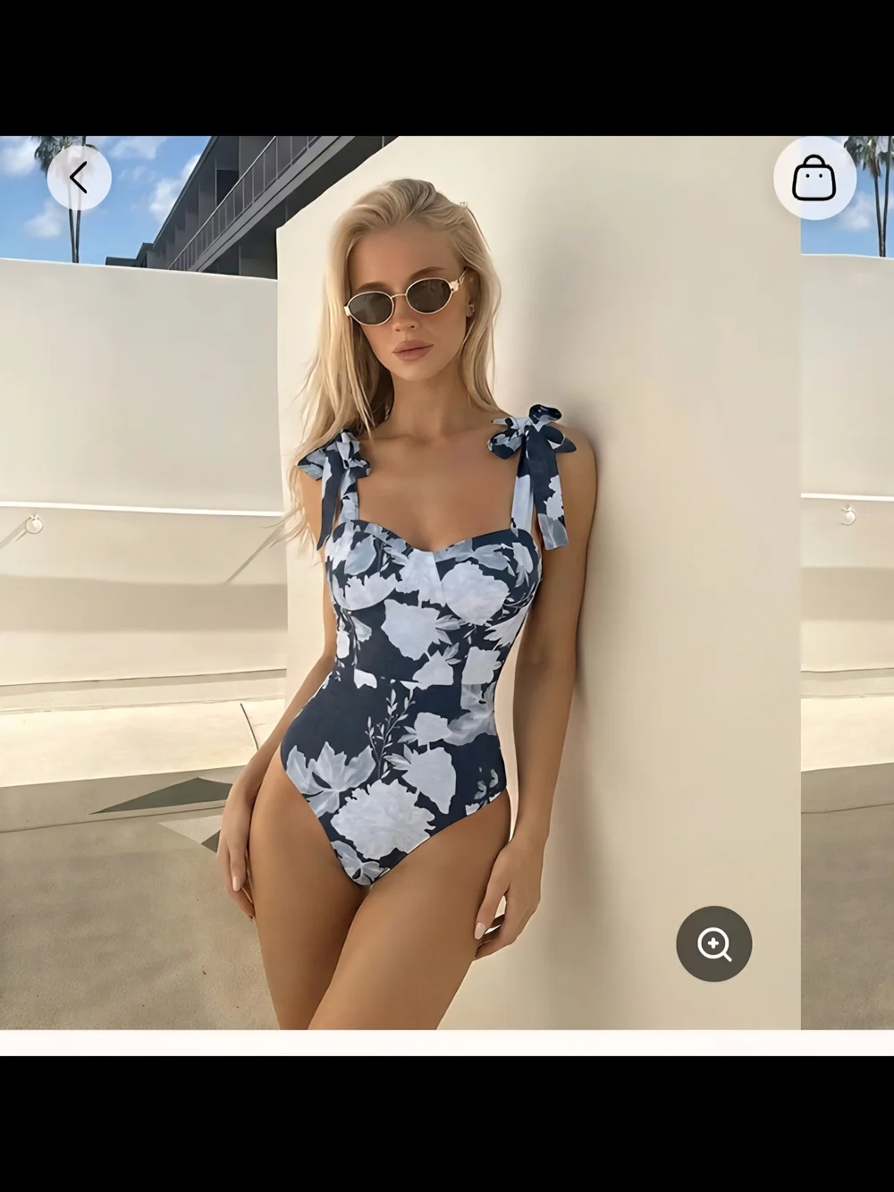 Fkaxmaker Blue Floral Tie-Shoulder SWIMSUIT with Skirt
